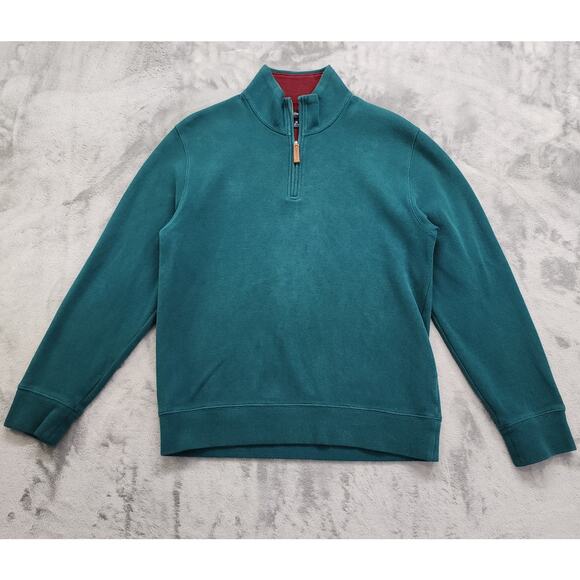 Lands End Sweater Mens M Green Bedford Rib Quarter Zip Long Sleeve Soft Pullover - Picture 1 of 9